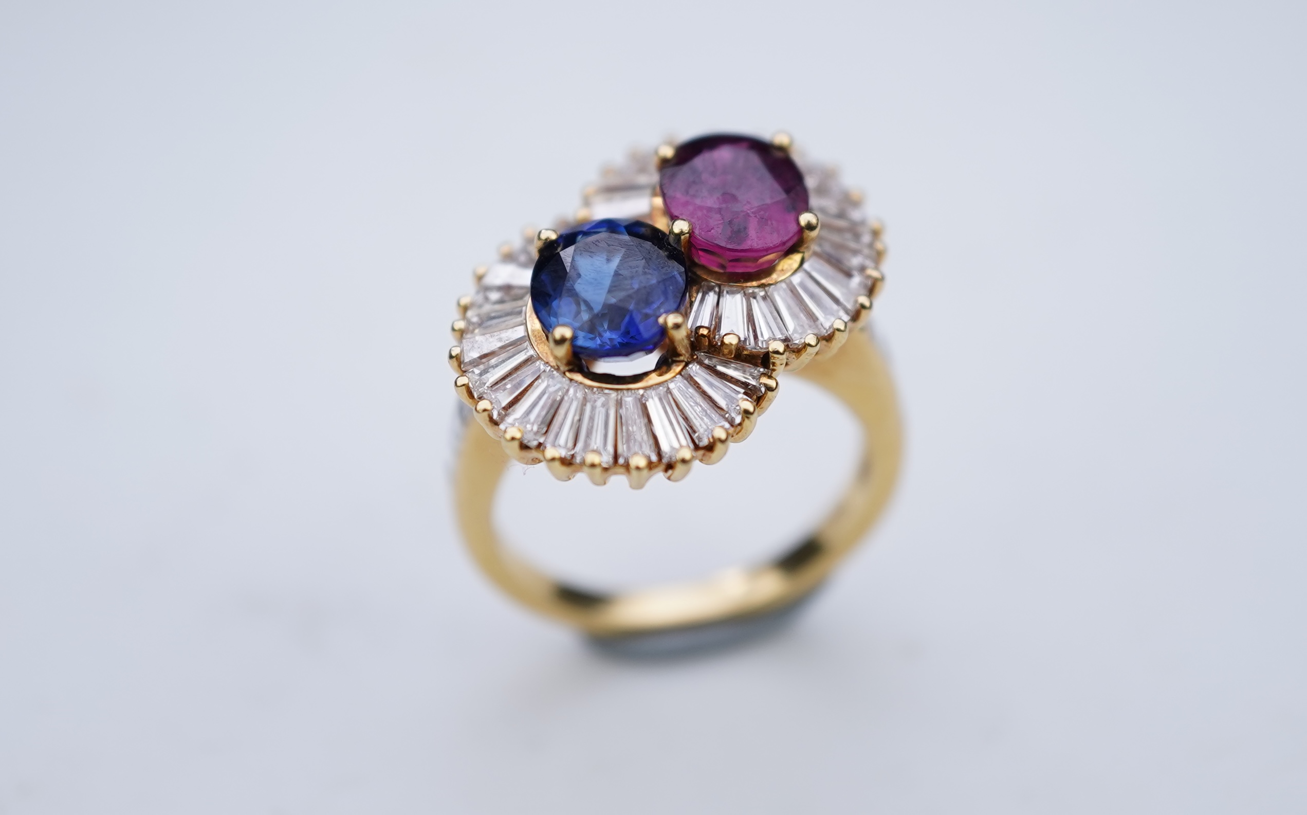 A ruby, sapphire and diamond 'toi et moi' ring